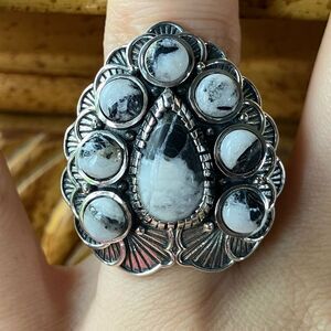 Natural White Buffalo Artistic Cocktail Ring Size 7
